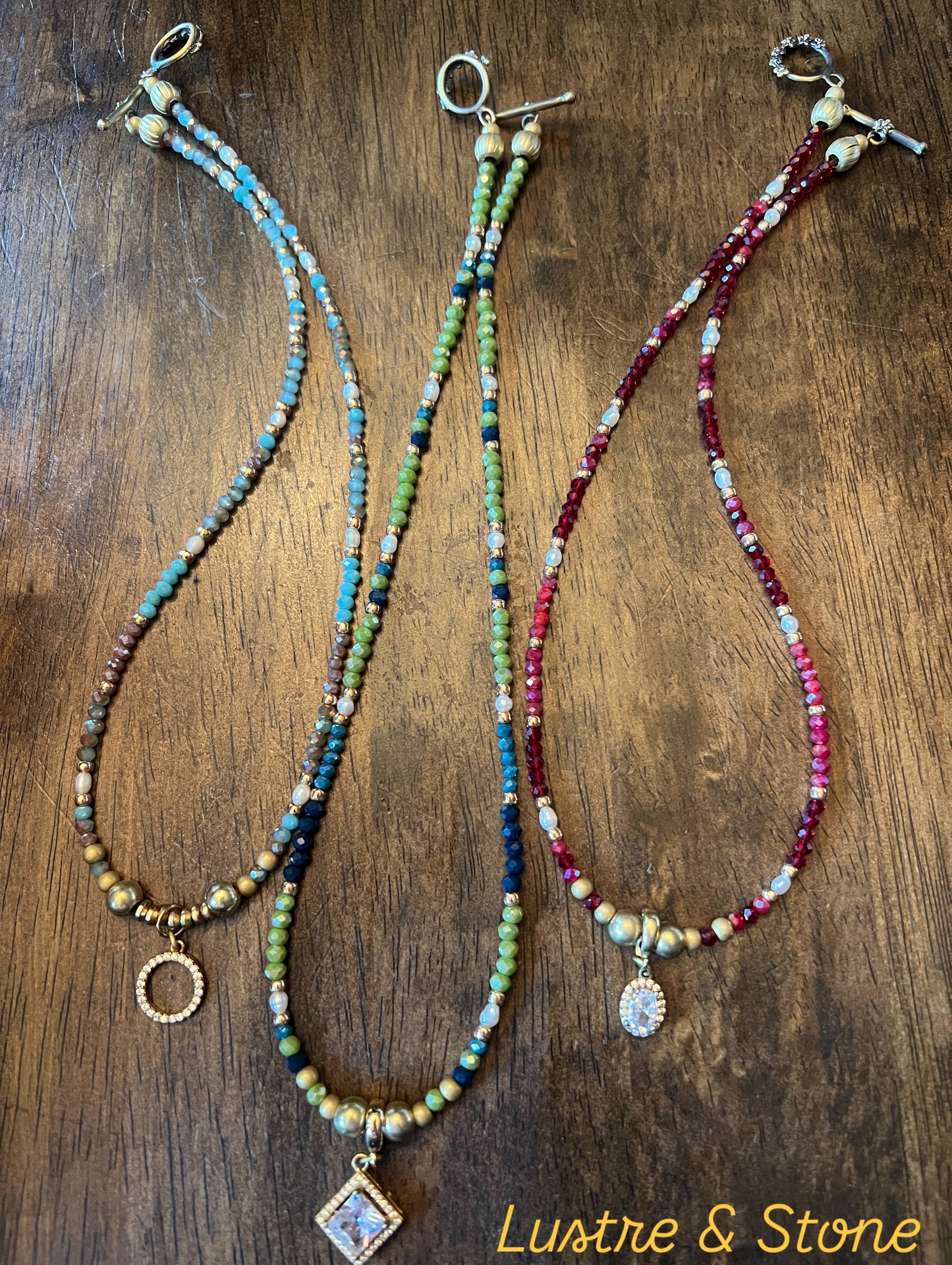 Dainty Beaded Necklace with Antique Brass Pendant